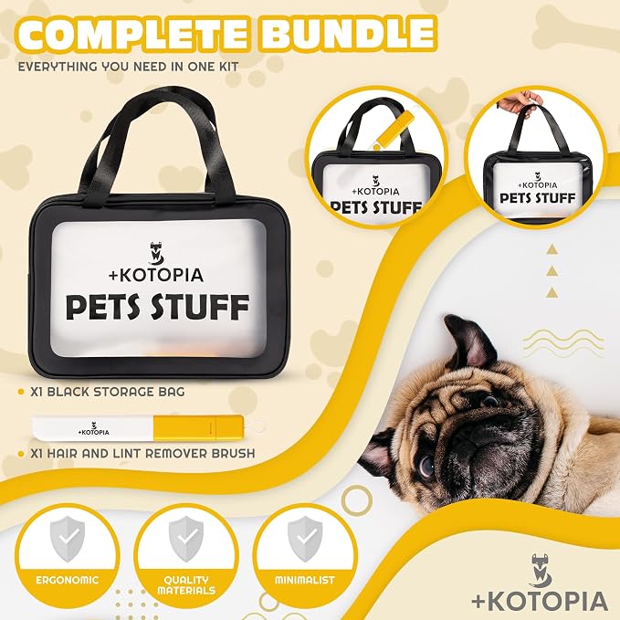 Dog Grooming Tote Bag – Travel Supply Organizer for Dogs – Pet Accessories Storage with Hair Remover Brush – Compact Grooming Bag for Home & Trips – Black/Yellow