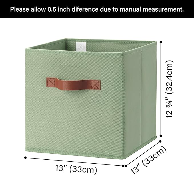 GRANNY SAYS 13 Inch Storage Cube Organizers, Sage Green, 6-Pack | Collapsible Storage Boxes with Thickened Base Plate, Sturdy Handles, Decorative Cube Storage Bins for Shelves, Closet