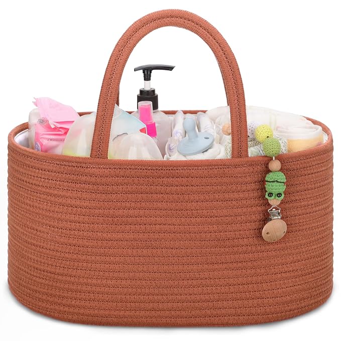 COMSE Baby Diaper Caddy Organizer with Handles, Cotton Rope, Autumn Glaze