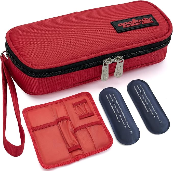 apollo walker Insulin Cooler Travel Case with Ice Packs and Insulation | TSA Approved Includes 2 x 90g ice packs for 9-hour cooling insulin pens & syringes for Diabetics to Carry (Red)