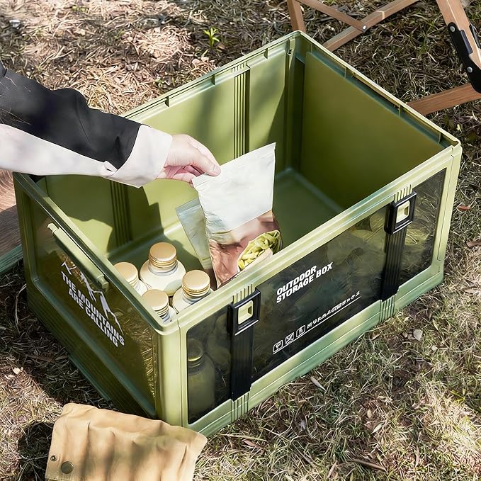 hejhncii Multiple Compartment Foldable Organizers for Gear and Clothing Storage Foldable Designs with Handles for Portability Camping Storage Box with PP PET Wood for Outdoor Gear