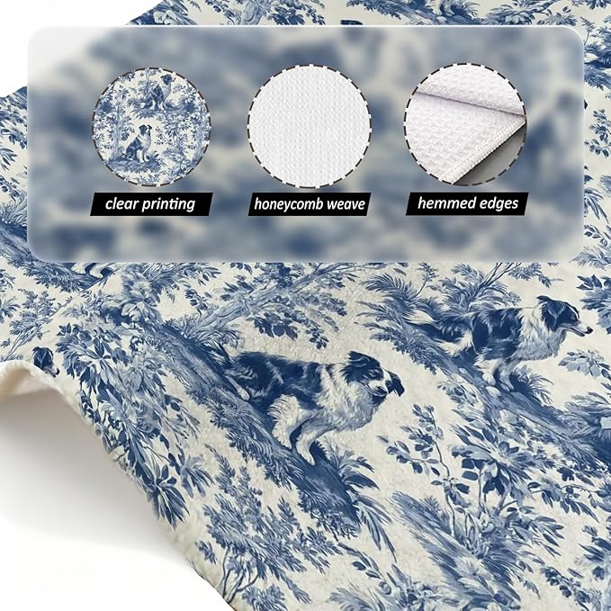 Australian Shepherd Kitchen Dish Towels Set of 2,Blue And White Floral Dog Towel Dish Tea Towels, Chinoiserie Decor For Kitchen Bathroom,Australian Shepherd Gifts For Dog Lover Mom Dad,16x24 Inch
