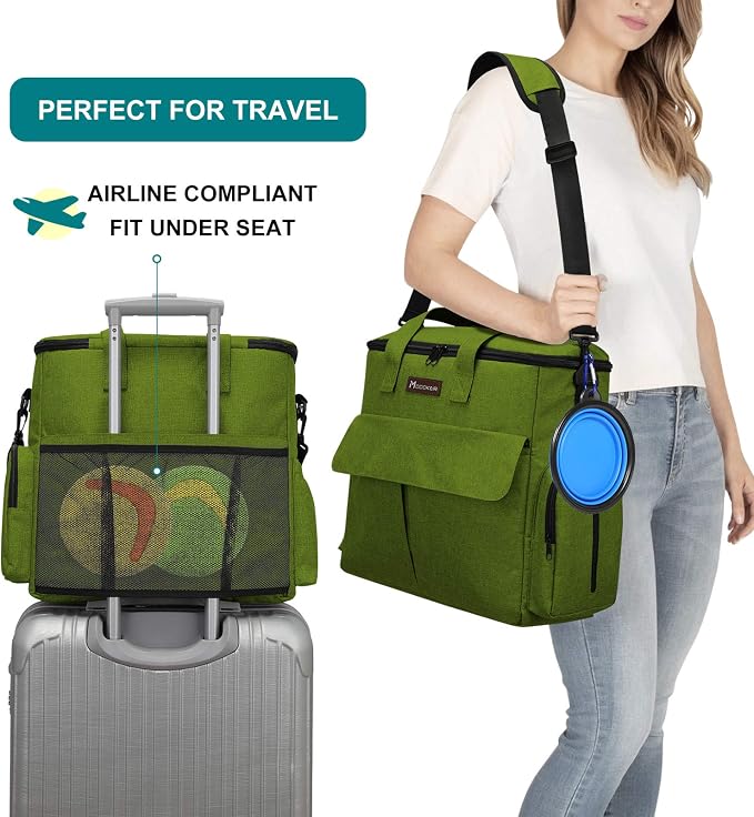 Modoker Weekend Dog Travel Bag Set with 2 Food Bags, 2 Bowls and Mat,Green | Dog Travel Accessories Organizer for Camping and Road Trips with Roomy Storage, Multiple Pockets and Water-Resistant Oxford