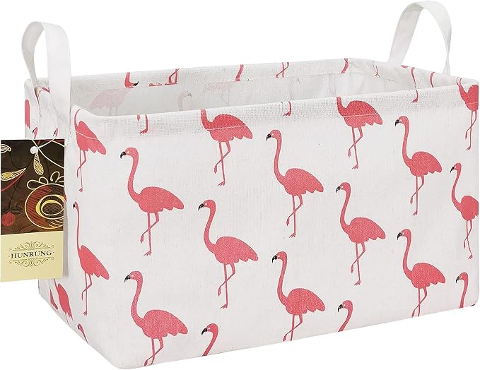 Rectangle Foldable Storage Basket Handles For Home, Flamingo | Waterproof reinforced handles, perfect for shelf use, organizes clothes, daily items and pet supplies