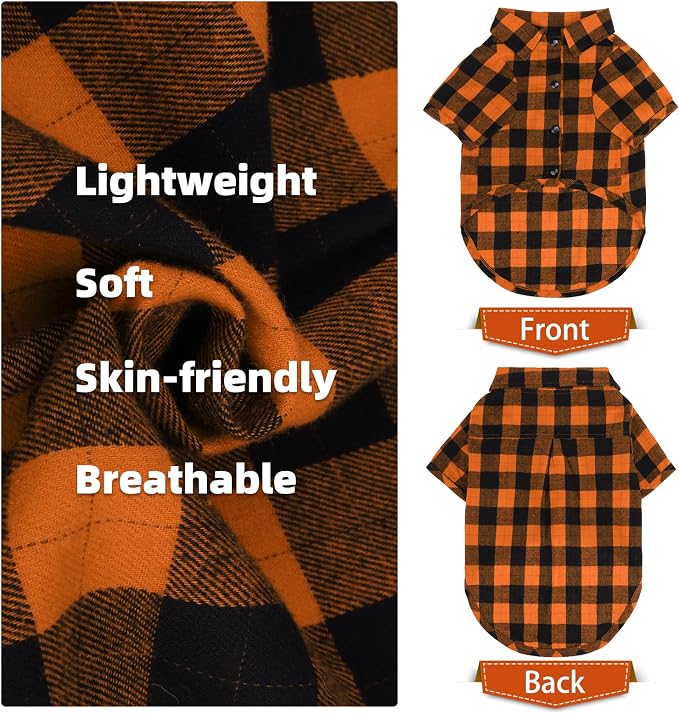 PUPTECK Classic Plaid Dog Shirt, Puppy Polo T-Shirt Clothes, Orange S | Soft Cotton Button Up Dog Clothes for Small Medium Dogs Boy Girl, Fashion Pet Tee, Chic Casual Pet Outfit Apparel