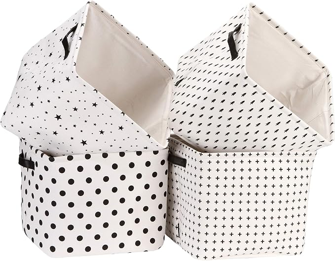Sea Team Collapsible Fabric Storage Cube Bins Organizer with Handles | Canvas Storage Baskets for Closet Shelf Organization and Organizing Solution, 12 x 11 x 10 Inches, Black, 4-Pack