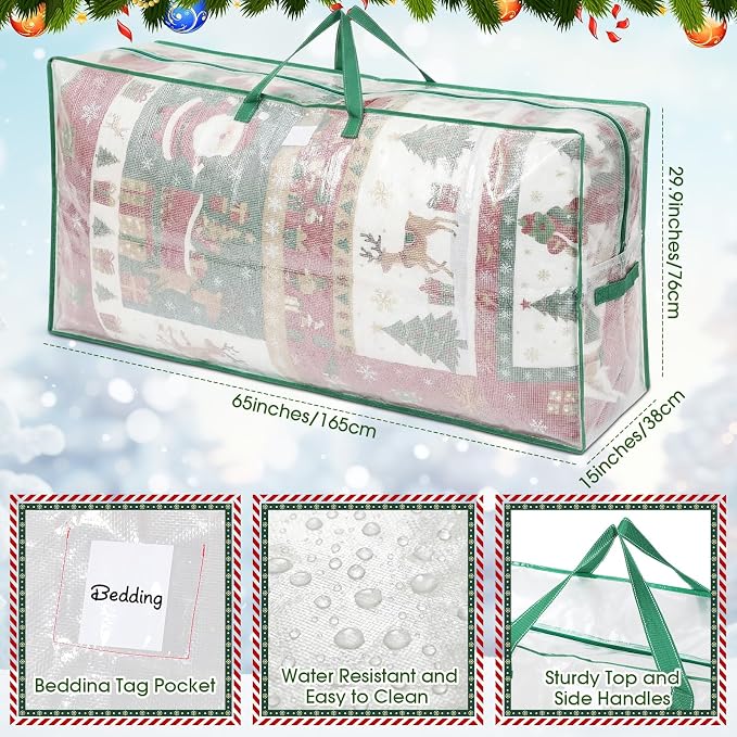 4 Pack Extra Large Moving Bags, 126 Gal Heavy Duty Storage, Green | Clear Waterproof Storage Bags with Reinforced Handles Zipper, For Clothes Bedding Seasonal Decorations Holiday Organizer