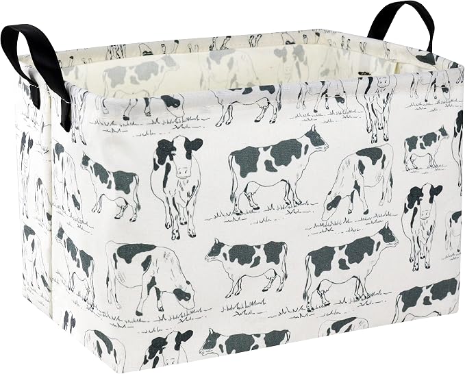 Cow Print Storage Bin - Kids Gift Basket, Rectangular Room Decor for Home, Books