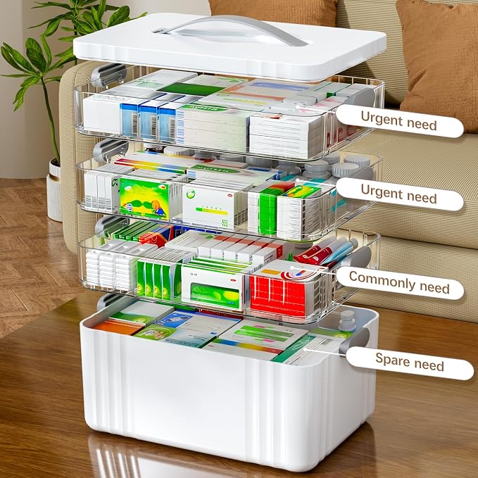 ARSTPEOE 4-Tier Medicine Organizer - Portable Medicine Cabinet with Handle | Multipurpose Medical Box, Pill Organizer, Empty First Aid Kit for Home