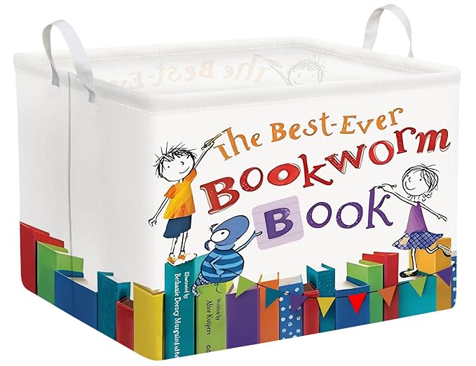 Large Kids Book Storage Bin Collapsible Nursery Toy Basket Canvas Teacher Crate Room Classroom Box Organizer Decor(Color Book)