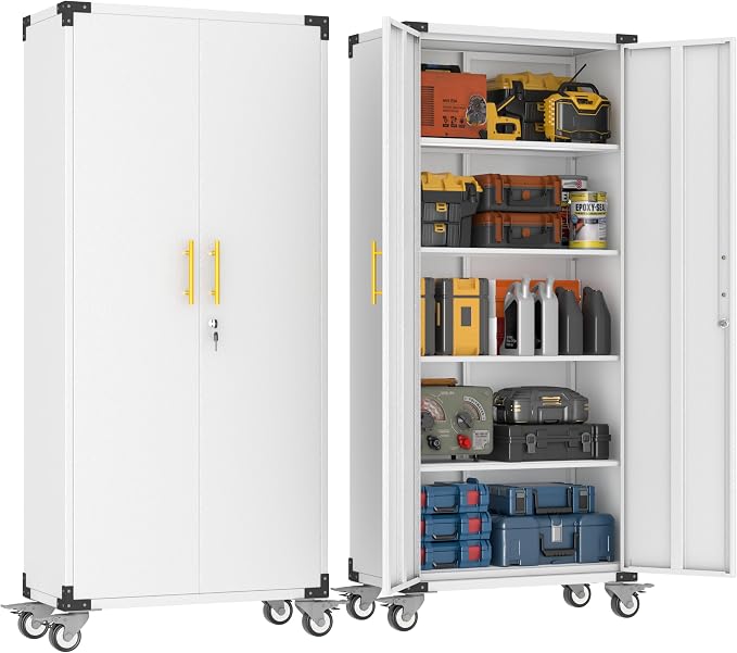 pozdeg 71" Tall Metal Rolling Garage Storage Cabinet with Lock & Wheels ﻿