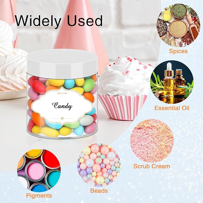 PeacePeo 6 OZ Plastic Jars with White Lids, 48 Pcs Slime Containers | Empty Round Clear Storage Jars, Wide Mouth Refillable, Easy to Clean, Space Saving, for Organizing Beads and Small Products