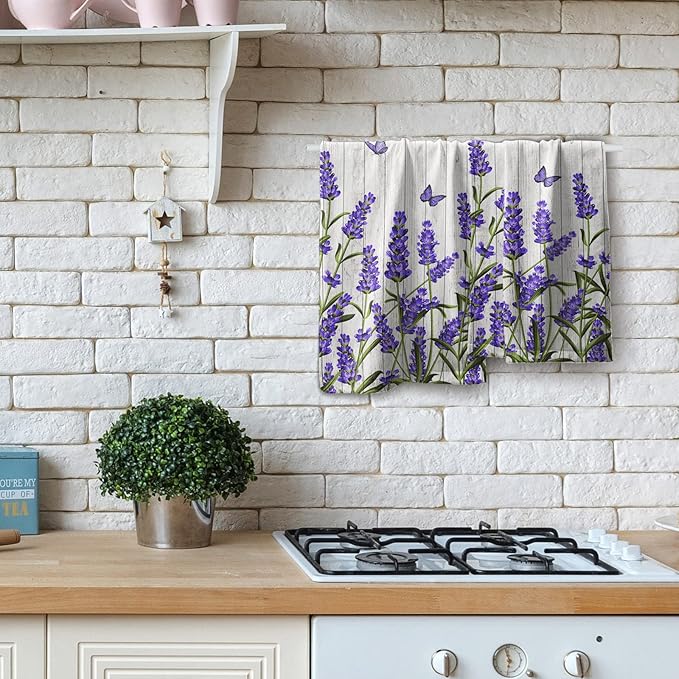 Giwawa Purple Floral Hand Towels Lavender Flowers Set of 2 Soft Guest Face Towel Bathroom Decorations Thin Kitchen Dish Towels 14x28 in