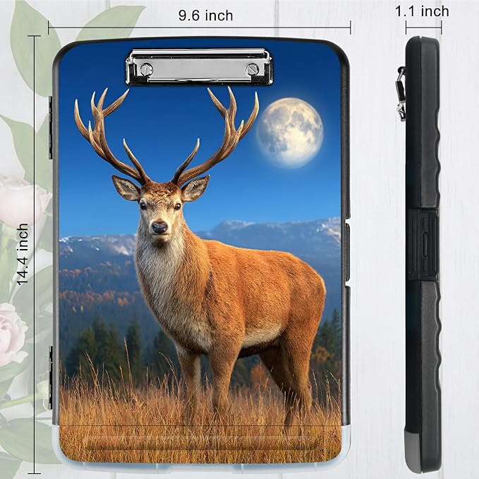 A4 Clipboard with Storage Pen Holder, Clipboards Organizer Nursing Clipboard Foldable File Folder Plastic Clipboard Folio Clip Board for Office Work Classroom Doctor, Grassland Deer