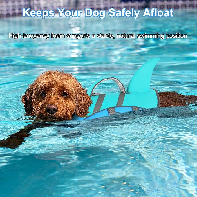 Dogcheer Harness-Style Dog Life Jacket Shark, Dog Life Vest - Pine Grn,M | Reflective Puppy Swim Vest for Swimming Boating, High Buoyancy Adjustable Dog Water Vest for Small Medium Large Dogs