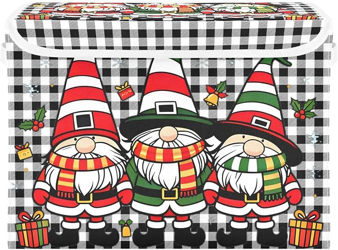 Red Christmas Fabric Storage Bins with Lid Closet Storage Basket 40L | Decorative Storage Boxes, Dust-Proof Flip Top, Reinforced Handles, For Home & Bedroom, Clothes & Toy Box, Christmas Print