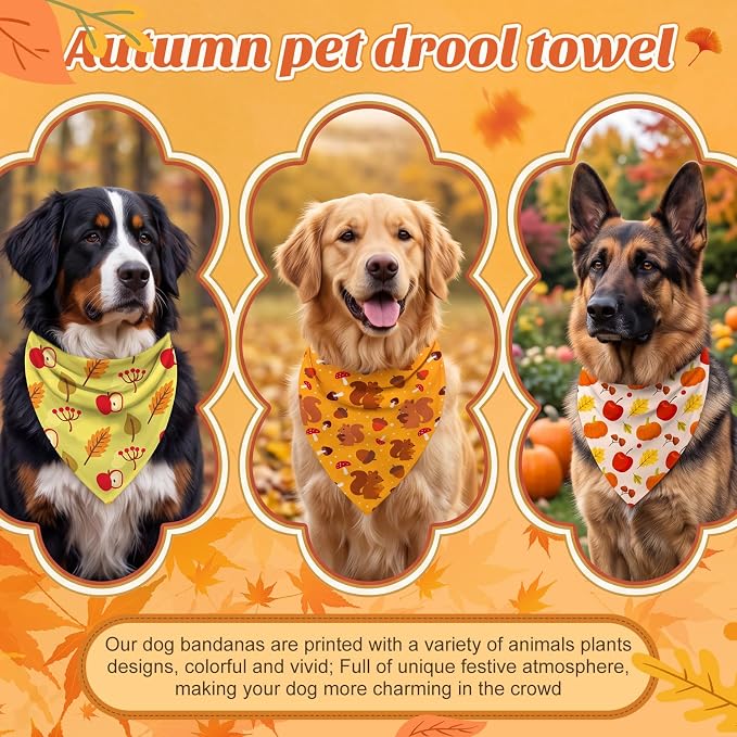 Abbylike 50 Pcs Fall Dog Bandanas Bulk Autumn Leaf Pumpkin Acorn Mushroom