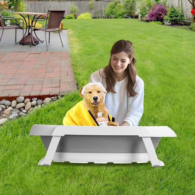 2 in 1 Dog Bath Tub Dog Washing Station for Bathing and Grooming, Elevated Collapsible Foldable Portable Shower Bathtub Small Dogs Cats Pet Indoor Outdoor Fast Delivery from USA Grey