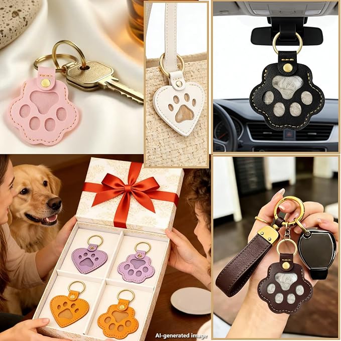 Pet Memorial Keychain for Dog: Heart Leather Keychain Holds 3g Pet Fur | LONANSHO Memory Pet Fur Keepsake Keychain - Holds 3g Pet Fur & 1.2" x 1.5" Photo - Memorial Gift for Dog Cat Owners