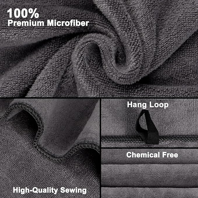Orighty Bath Towel Pack of 4 - Soft Feel Grey Bath Towel Sets, Highly Absorbent Microfiber Towels for Body, Quick Drying, Microfiber Towels for Sport, Yoga, SPA, Fitness, (27’’ x 54’’)