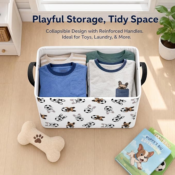 Large Dog Toy Basket Puppy Box Storage Bin (Brown Black) | Holder French Bulldog Stuff Organizer, Room Decor Gifts