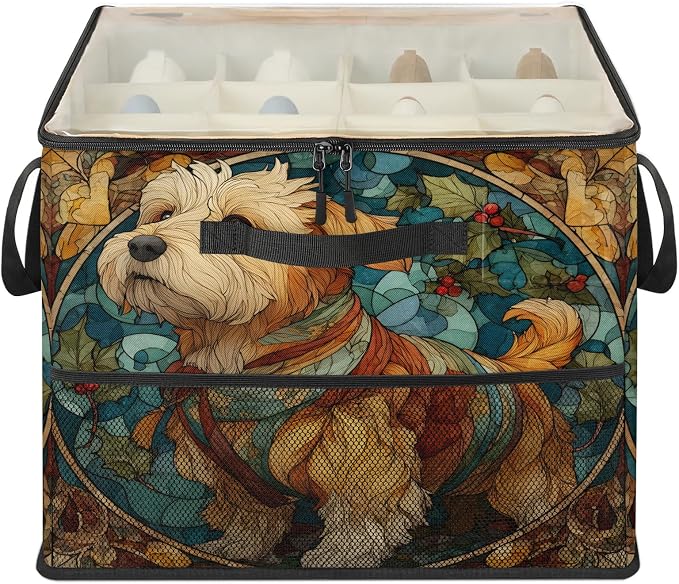 TropicalLife Boho Strained Glass Dog Shoe Organizer for Closet | Foldable Shoe Storage Box Bin 16-32 Pair Shoe Storage for Sneakers, Boots & Heels with Adjustable Dividers, Clear Cover