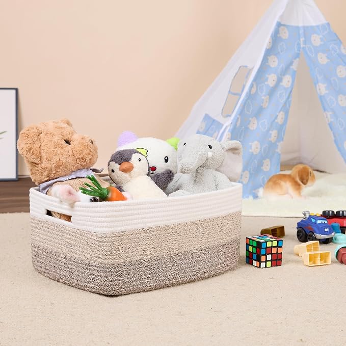MiniArk Large Storage Baskets for Organizing, 17 x 13 x 7.5” Closet Shelf Baskets for Clothes Blanket Towels, Baby Nursery, Toy Bins Box, Woven Rope Basket, 3 Packs Gradient Brown