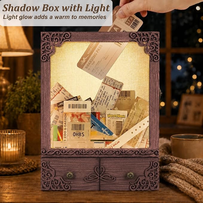 11x16 Wedding Memorial Shadow Box Frame with Shelves, Brown