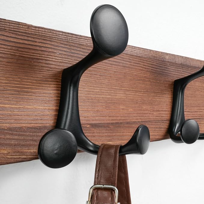 SKOLOO 36-Inch Wood Coat Rack Wall Mount with 6 Triple Hooks, Pine Material, Charred Golden Brown Finish, Ideal for Family Entrances, Classrooms, and Pet Supplies Storage, Pack of 2
