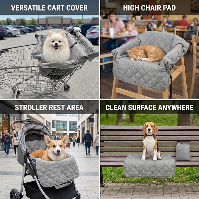 Pet Shopping Cart Cover for Dogs Cats: Soft Breathable Grocery Cart Cover | Hammock, Seat Cushion & High Chair Cover With Storage Pouch, Easy to Attach, Remove & Clean, Machine Washable & Portable
