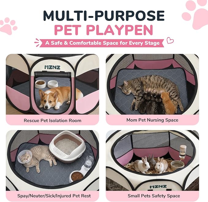Dog Cat Small Animal Puppy Playpen Crate with Pee Pad, Medium, Pink | Portable Pop Up Pet Cage Enclosure Tent Kennel Indoor Outdoor with Carrying Case, No Assembly, Camping Use