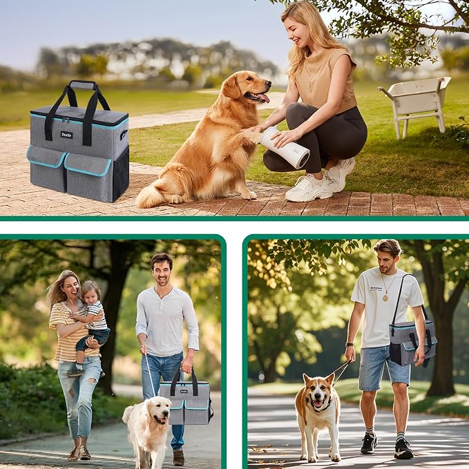 Dog Travel Bag - Dog Travel Kit for a Weekend Away Set Includes Pet Travel Bag Organizer for Accessories, 2 Collapsible Bowls, 2 Travel Food Container