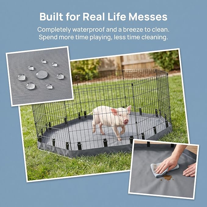 PJYuCien 2-in-1 Octagonal Dog Playpen Bottom Pad for 24" Side Pen, Gray | Dual-function Pad, For Puppy Small Animals, Protects Floors, Easy Clean, 600D Oxford, Snap Hooks