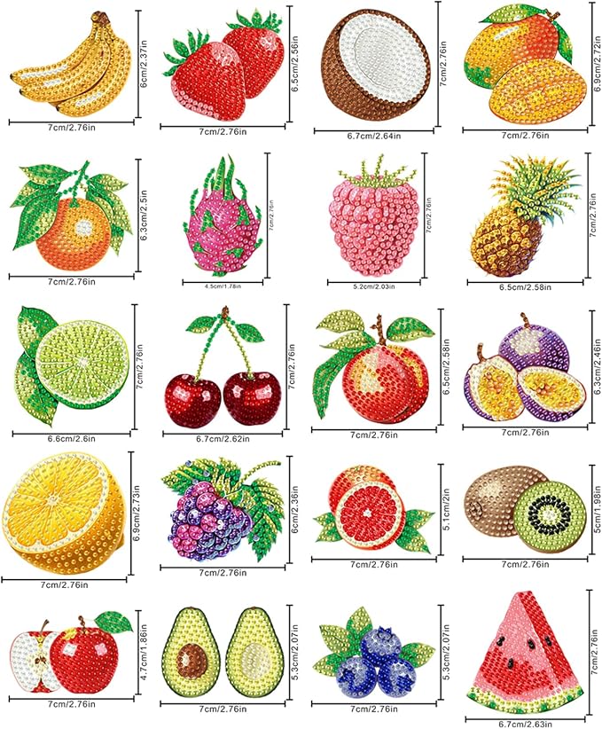 20pcs Fruit 2D Acrylic DIY Diamond Painting Magnets | Fridge Magnets 20 Pieces Kit Durable Magnetic Jewelry Tool Kit Patterned Acrylic DIY Diamond Painting Magnets for Adults