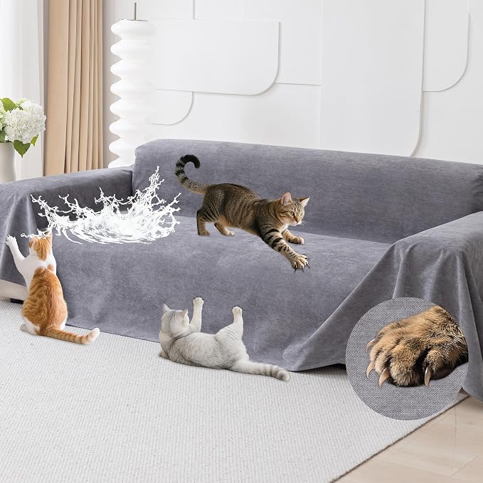 Loiion Cat Scratch Proof Furniture Protector Waterproof Sofa Cover 134"x71" | Pet-Friendly Couch Protector, Anti-Scratch & Anti-Slip Sofa Cover For Cats Dogs Kids, Machine Washable