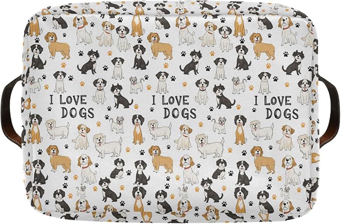 Wamika Bernese Mountain Dog Storage Basket Fabric Pet Toy Baskets Cute Dogs Puppy Paws Open Home Storage Bins Boxes Foldable Organizer Bag for Pet Toy Bathroom Shelf Closet Baskets 16×12×8 Inches