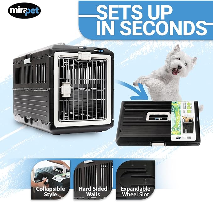 Pet Carrier & Crate, 26.4" L x 15.3" W x 18.8" H - Collapsible for Medium Cats and Dogs, Portable Hard Plastic Wall Kennel for Indoor/Outdoor Use