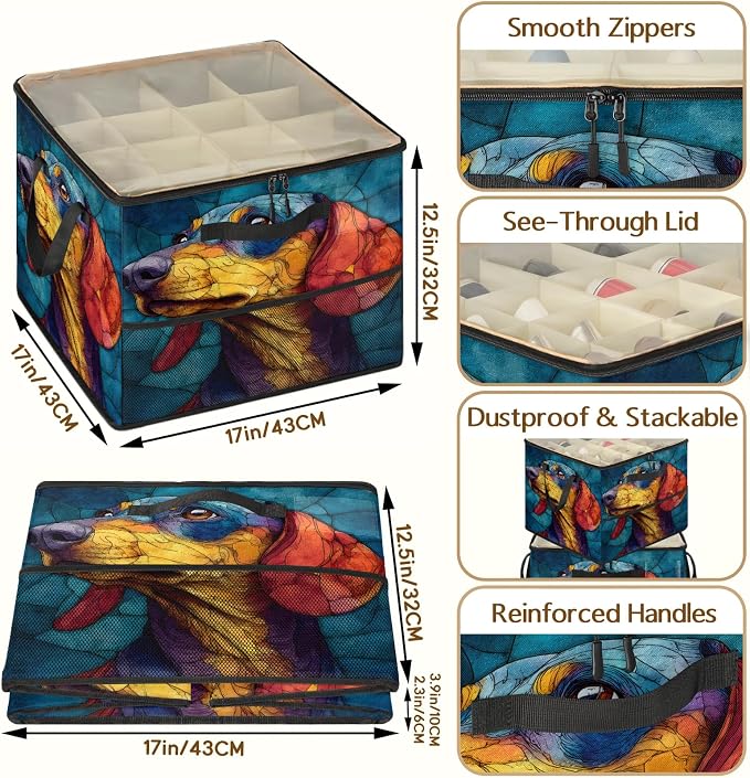 TropicalLife Boho Dog Shoe Organizer for Closet | Foldable Shoe Storage Box Bin 16-32 Pair Shoe Storage for Sneakers, Boots & Heels with Adjustable Dividers, Clear Cover