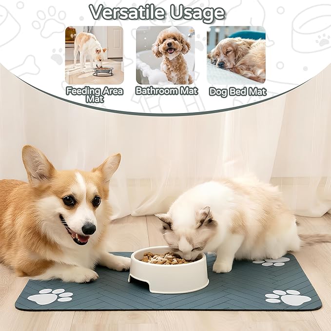 Pet Feeding Mat-Absorbent Dog Feeding Mat for Food and Water Bowl,No Stains Pet Placemat,Quick Drying Water Dispenser Mat for Dog and Cat,Easy to Clean Dog Accessories(M,Dark Gray)