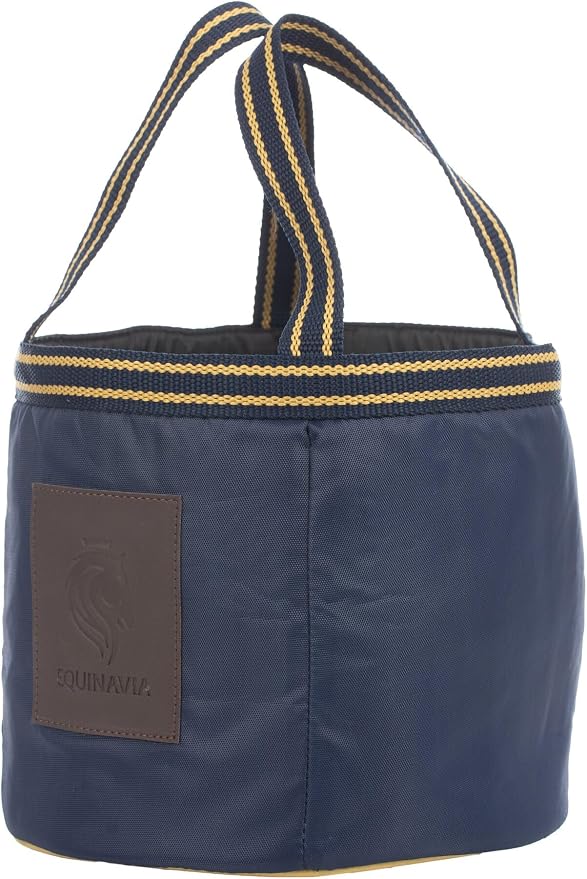 Equinavia Darby Mini Grooming Tote Bag for Horses, Dogs, Cats | Riding Supplies Organizer with 8" x 8" x 8.5" Interior - Navy/Gold - One Size