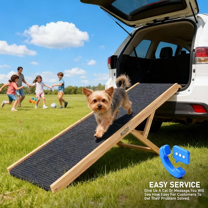 Wooden Dog Ramp for Couch High Bed, Non Slip Pet Ramps for Small Dogs and Cat with 6 Adjustable Height from 11.02'' to 25.2'', Portable 55.12'' Long Foldable Ramp for Dogs to Get on Bed Car