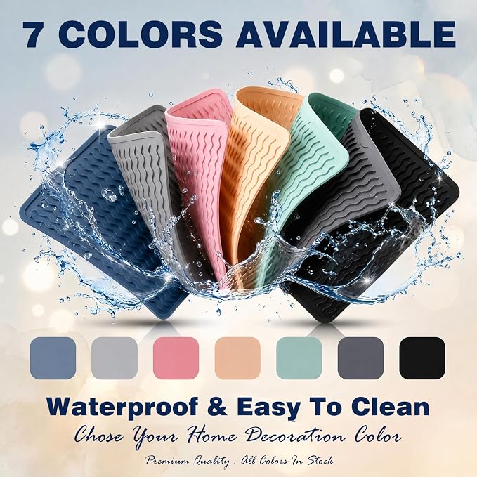 2 Pack Caketime Silicone Dish Drying Mat for Kitchen Counter Bathroom Under Sink Protector Faucet Drip Gadgets Clearance Washer Dryer Countertop Organizer Drain Tray 17"x6" Light Gray