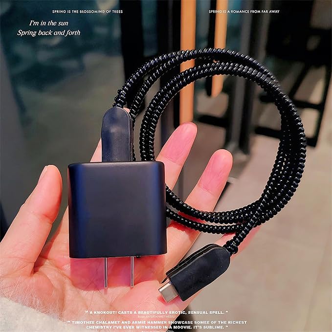 Cute Cable Protector for iPhone Charger,DIY Classic Charging Cord Protector,Soft Frosted Silicone Charger Cover,Data Cable Saver Phone Cable Protector for iPad iPhone 14 15 16 17Pro Max-Pure Black