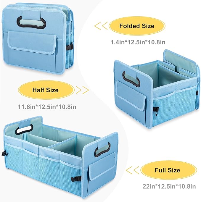 Car Trunk Organizer, Collapsible Car Organizers and Storage Light Blue | Sturdy, Large Capacity, Clean Decor, Multi Compartment Container Box, Adjustable Car Accessories for SUV Sedan Truck