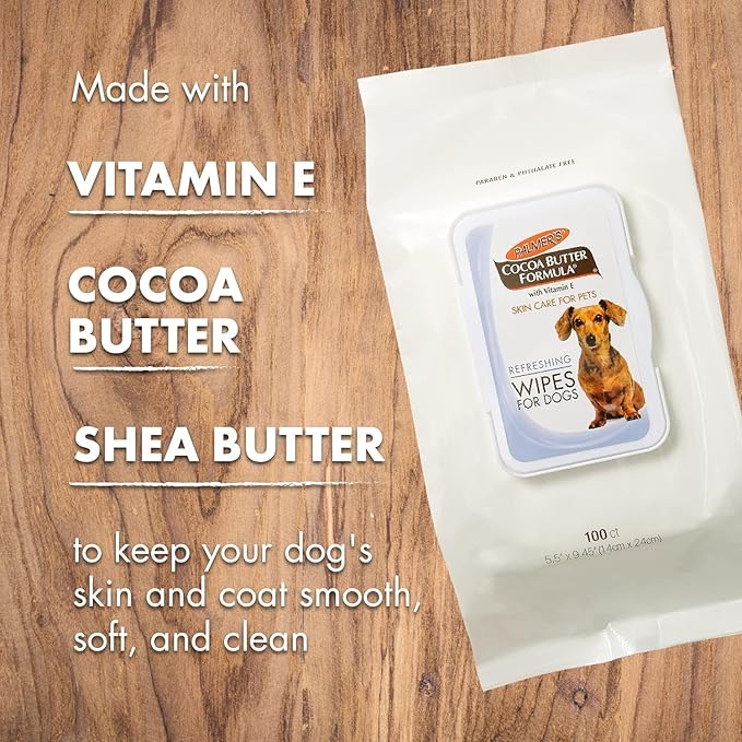 Palmer’s for Pets Cocoa Butter Formula Refreshing Wipes for Dogs and Puppies - Paraben Free, Phthalate Free Dog Grooming Wipes with Vitamin E, Gentle Daily Use, 100 Count - 3 Pack