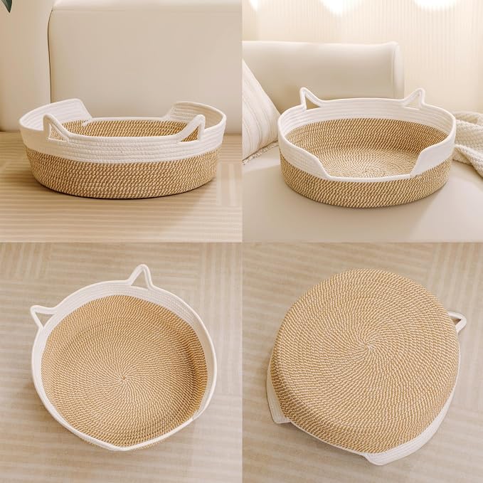 Cat Toy Basket, Cat Toy Box Organizer Baskets, Woven Cotton Rope Pet Puppy Dogs Cats Bed Toy Bin With Handle, Chew Toys Blankets Leashes Storage Baskets for All Pets - Puppies to Large