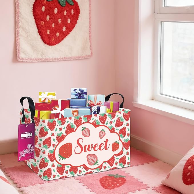 Rectangular Strawberry Storage Basket | Gifts Bag for Toys,Books,Clothes,Gifts,Pets-Perfect for Home,Office,Nursery,Dorm,Shelf