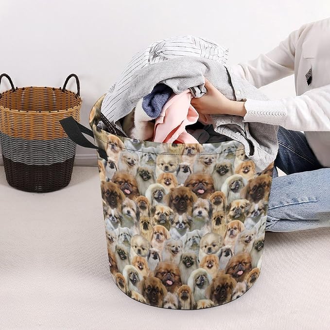 Pekingese Dog Lover Gifts, Cute Pekingese Dog Print Laundry Basket, Dirty Clothes Basket, Foldable Waterproof Storage Basket for Bedroom Bathroom, Large Storage Basket for Pekingese Dog Mom