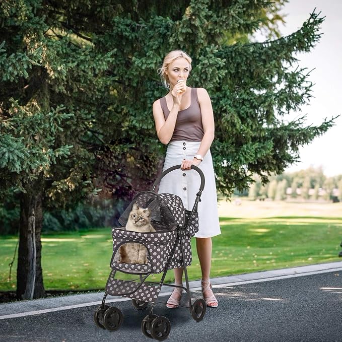 Folding Dog Stroller Travel Cage Stroller for Pet Cat Kitten Puppy Carriages - Large 4 Wheels Elite Jogger - Single or Multiple Pets (Black - 1 cage)