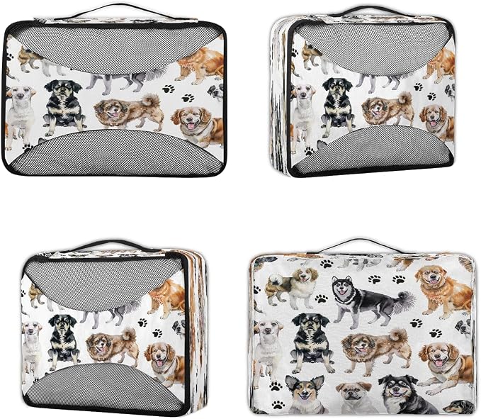 OSAM SPACE Dog Breed Cute 4 Set Packing Cubes for Travel Lightweight Suitcase Cube Storage Organizer Luggage Space Saver Packing Bags for Vacation Business Camping